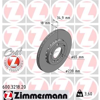 discos de freno coche - Disco de freno eje delantero (Gama COAT Z) ZIMMERMANN 600321820