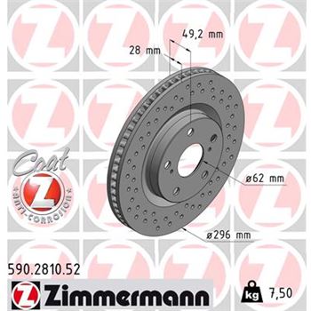 discos de freno coche - Disco de freno eje delantero (Gama SPORT COAT Z) ZIMMERMANN 590281052