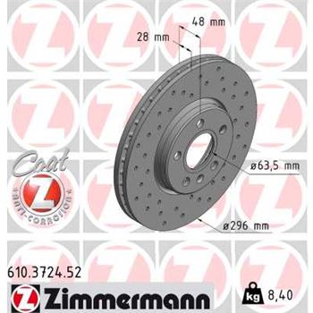 discos de freno coche - Disco de freno eje delantero (Gama SPORT COAT Z) ZIMMERMANN 610372452