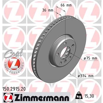 discos de freno coche - Disco de freno eje delantero, derecha (Gama COAT Z) ZIMMERMANN 150291520