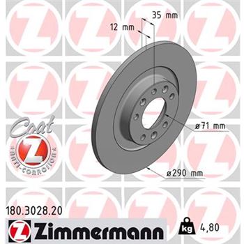 discos de freno coche - Disco de freno eje trasero (Gama COAT Z) ZIMMERMANN 180302820