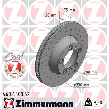 discos de freno coche - Disco de freno eje trasero, izquierda (Gama SPORT COAT Z) ZIMMERMANN 460450852