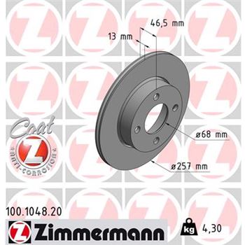 discos de freno coche - Disco de freno eje delantero (Gama COAT Z) ZIMMERMANN 100104820