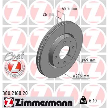 discos de freno coche - Disco de freno eje delantero (Gama COAT Z) ZIMMERMANN 380216820