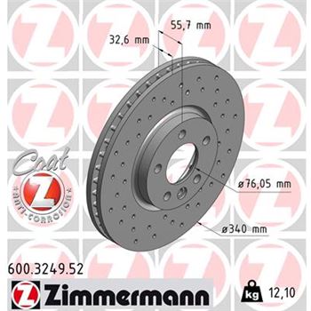 discos de freno coche - Disco de freno eje delantero (Gama SPORT COAT Z) ZIMMERMANN 600324952