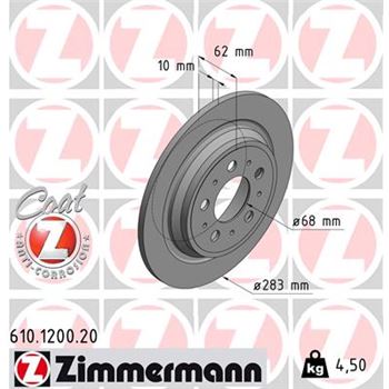 discos de freno coche - Disco de freno eje trasero (Gama COAT Z) ZIMMERMANN 610120020