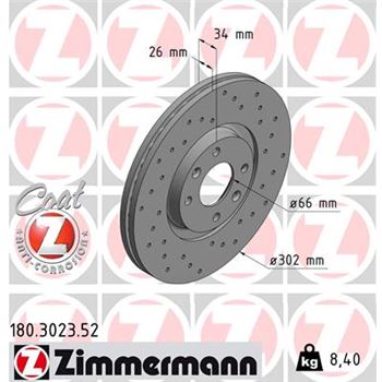 discos de freno coche - Disco de freno eje delantero (Gama SPORT COAT Z) ZIMMERMANN 180302352
