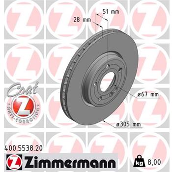 discos de freno coche - Disco de freno eje delantero (Gama COAT Z) ZIMMERMANN 400553820