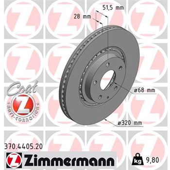 discos de freno coche - Disco de freno eje delantero (Gama COAT Z) ZIMMERMANN 370440520