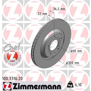discos de freno coche - Disco de freno eje trasero (Gama COAT Z) ZIMMERMANN 100331620