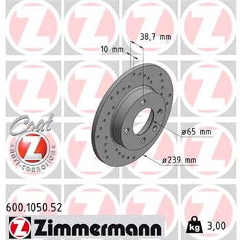 discos de freno coche - Disco de freno eje delantero (Gama SPORT COAT Z) ZIMMERMANN 600105052