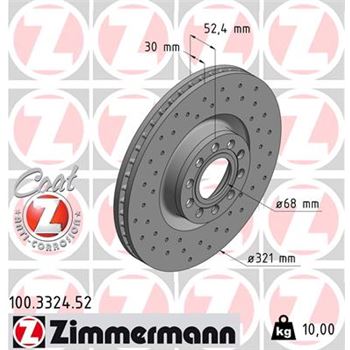 discos de freno coche - Disco de freno eje delantero (Gama SPORT COAT Z) ZIMMERMANN 100332452