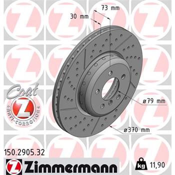 discos de freno coche - Disco de freno eje delantero (Gama FORMULA F COAT Z) ZIMMERMANN 150290532