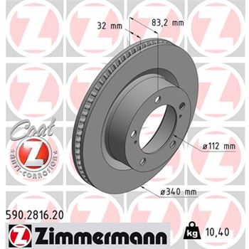 discos de freno coche - Disco de freno eje delantero (Gama COAT Z) ZIMMERMANN 590281620