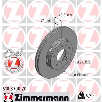 discos de freno coche - Disco de freno eje delantero (Gama COAT Z) ZIMMERMANN 610370020
