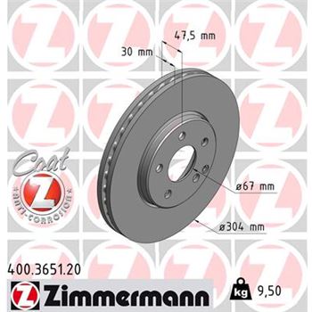 discos de freno coche - Disco de freno eje delantero (Gama COAT Z) ZIMMERMANN 400365120