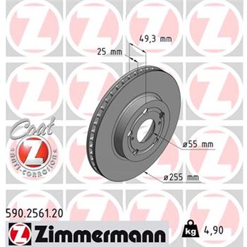 discos de freno coche - Disco de freno eje delantero (Gama COAT Z) ZIMMERMANN 590256120