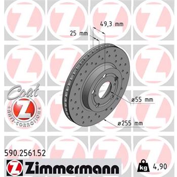 discos de freno coche - Disco de freno eje delantero (Gama SPORT COAT Z) ZIMMERMANN 590256152