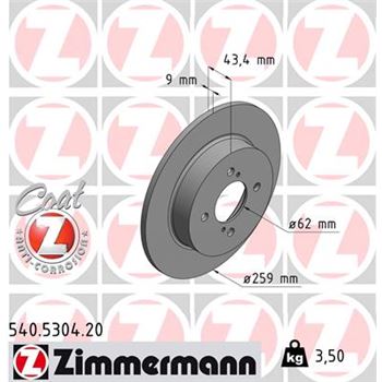 discos de freno coche - Disco de freno eje trasero (Gama COAT Z) ZIMMERMANN 540530420