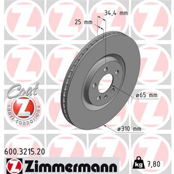 discos de freno coche - Disco de freno eje delantero (Gama COAT Z) ZIMMERMANN 600321520