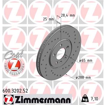 discos de freno coche - Disco de freno eje delantero (Gama SPORT COAT Z) ZIMMERMANN 600320252