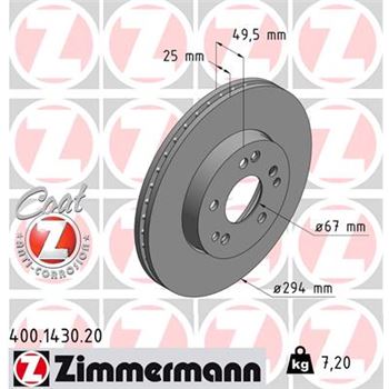 discos de freno coche - Disco de freno eje delantero (Gama COAT Z) ZIMMERMANN 400143020