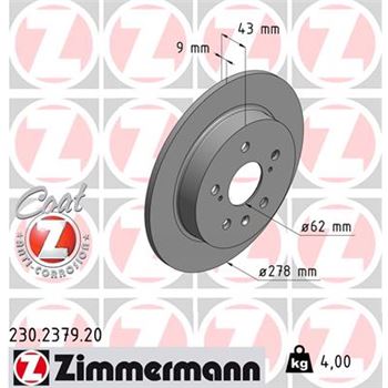 discos de freno coche - Disco de freno eje trasero (Gama COAT Z) ZIMMERMANN 230237920