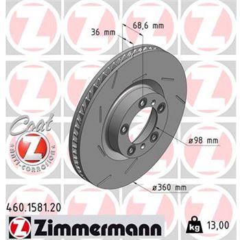 discos de freno coche - Disco de freno eje delantero, derecha (Gama COAT Z) ZIMMERMANN 460158120