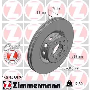 discos de freno coche - Disco de freno eje delantero, derecha (Gama COAT Z) ZIMMERMANN 150346920