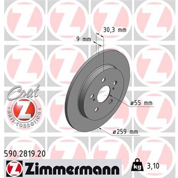 discos de freno coche - Disco de freno eje trasero (Gama COAT Z) ZIMMERMANN 590281920
