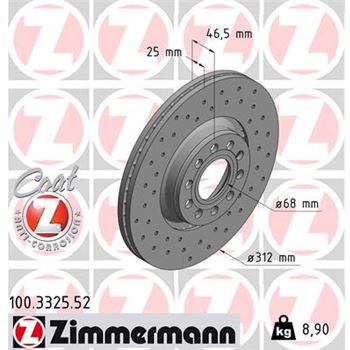 discos de freno coche - Disco de freno eje delantero (Gama SPORT COAT Z) ZIMMERMANN 100332552