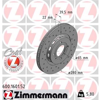discos de freno coche - Disco de freno eje delantero (Gama SPORT COAT Z) ZIMMERMANN 600160152