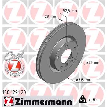 discos de freno coche - Disco de freno eje delantero, derecha (Gama COAT Z) ZIMMERMANN 150129120