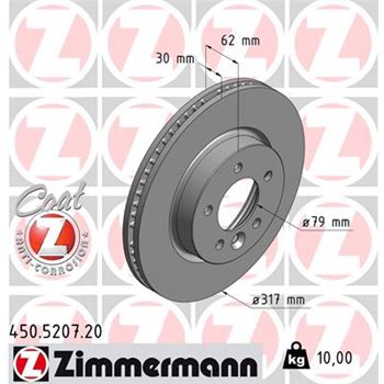 discos de freno coche - Disco de freno eje delantero (Gama COAT Z) ZIMMERMANN 450520720
