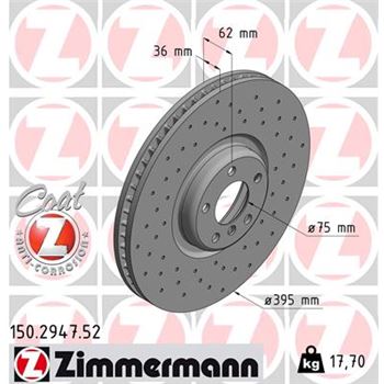 discos de freno coche - Disco de freno eje delantero, izquierda (Gama SPORT COAT Z) ZIMMERMANN 150294752