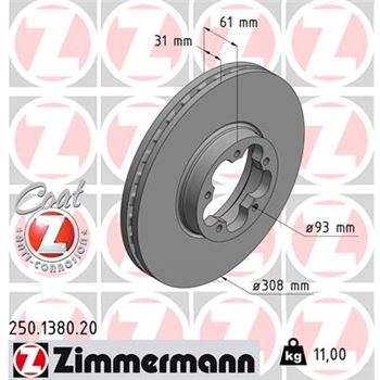 discos de freno coche - Disco de freno eje delantero (Gama COAT Z) ZIMMERMANN 250138020