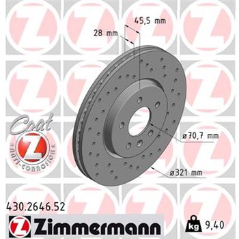 discos de freno coche - Disco de freno eje delantero (Gama SPORT COAT Z) ZIMMERMANN 430264652