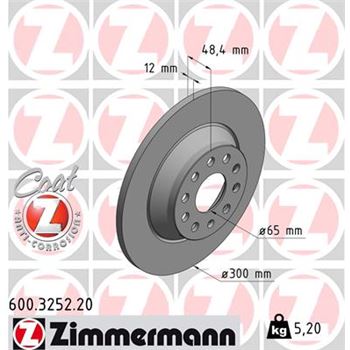 discos de freno coche - Disco de freno eje trasero (Gama COAT Z) ZIMMERMANN 600325220