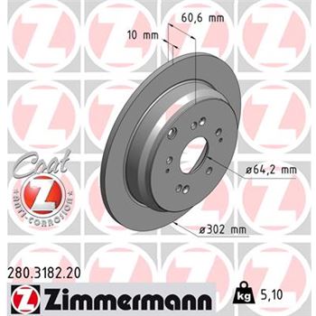 discos de freno coche - Disco de freno eje trasero (Gama COAT Z) ZIMMERMANN 280318220