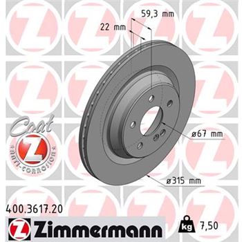 discos de freno coche - Disco de freno eje trasero (Gama COAT Z) ZIMMERMANN 400361720