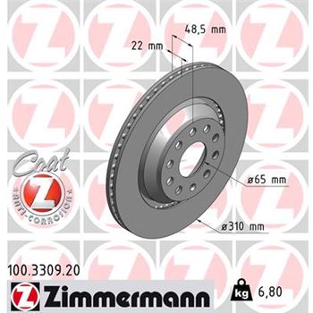 discos de freno coche - Disco de freno eje trasero (Gama COAT Z) ZIMMERMANN 100330920