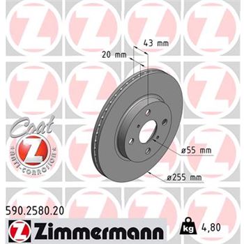 discos de freno coche - Disco de freno eje delantero (Gama COAT Z) ZIMMERMANN 590258020