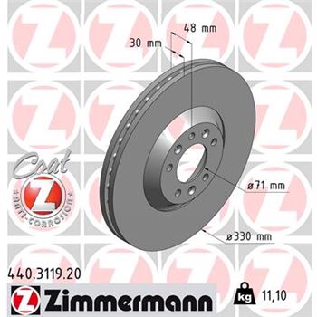 discos de freno coche - Disco de freno eje delantero (Gama COAT Z) ZIMMERMANN 440311920