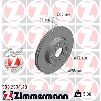 discos de freno coche - Disco de freno eje delantero (Gama COAT Z) ZIMMERMANN 590259420