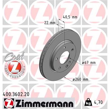 discos de freno coche - Disco de freno eje delantero (Gama COAT Z) ZIMMERMANN 400360220