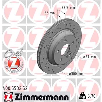 discos de freno coche - Disco de freno eje trasero (Gama SPORT COAT Z) ZIMMERMANN 400553252