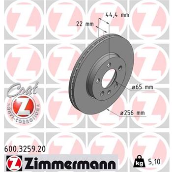 discos de freno coche - Disco de freno eje delantero (Gama COAT Z) ZIMMERMANN 600325920