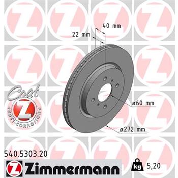 discos de freno coche - Disco de freno eje delantero (Gama COAT Z) ZIMMERMANN 540530320