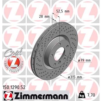 discos de freno coche - Disco de freno eje delantero, izquierda (Gama SPORT COAT Z) ZIMMERMANN 150129052