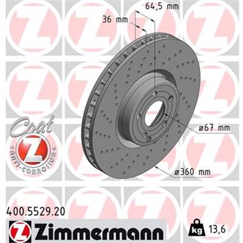 discos de freno coche - Disco de freno eje delantero (Gama COAT Z) ZIMMERMANN 400552920